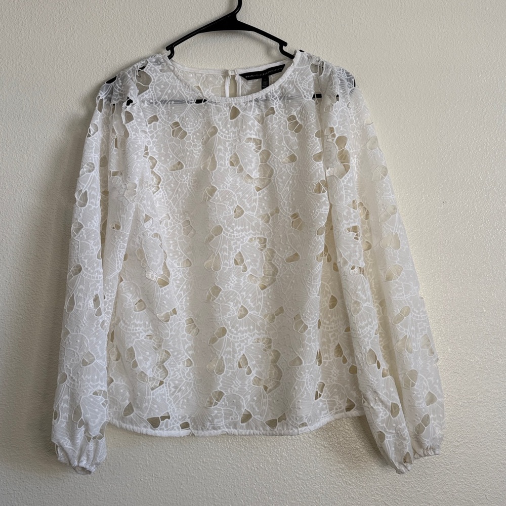 WHBM White Laced Floral See Through Blouse (Box E) - Picture 2 of 6